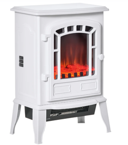 lot 88 image: HOMCOM Electric Fireplace Heater, Freestanding Fireplace Stove with Realistic Flame Effect Overheat Protection 750W1500W White  15.25x9.5x22.25
