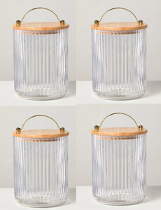 lot 205 image: LOT OF 4 Fluted Glass Storage Canister with Wood Lid - Hearth & Hand� with Magnolia