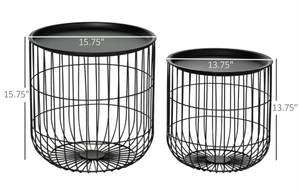 lot 208 image: HOMCOM Coffee Table Set, Nest of Coffee Tables with Steel Wired Basket Body and Removable Top for Living Room, Black