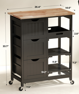 lot 209 image: HOMCOM Rolling Kitchen Cart, Kitchen Island with Wood Top, Shelves & Drawers for Dining Area, Black