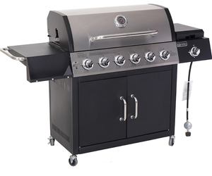 lot 217 image: Outdoor Gourmet Classic 6-Burner Gas Grill (Missing Parts or Pieces Missing Parts Highlighted In Yellow)