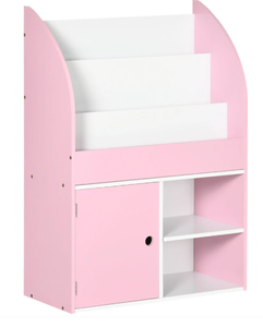 lot 227 image: Qaba Toy Storage Organizer, Kids Bookshelf, Freestanding Children Bookcase with Cabinet for Toys Clothes Books, Pink