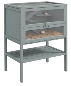 lot 228 image: PawHut 3-Tier Wooden Hamster Cage Mice and Rat Cage Small Animals Hutch with Openable Top, Front Door, Storage Shelf, Gray  23.515.7531.5