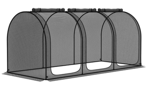 lot 233 image: Outsunny 9 x 4 Crop Cage, Plant Protection Tent with Three Zippered Doors, Storage Bag and 4 Ground Stakes, for Garden, Yard, Lawn, Black