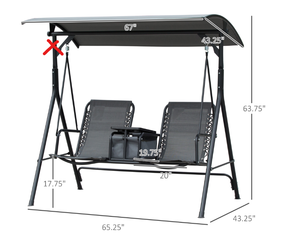 lot 401 image: Outsunny 2-Seat Outdoor Porch Swing, with Pivot Storage Table, Cup Holder, & Adjustable Overhead Canopy, Stands Skid-Resistant Feet Pad, Breathable Mesh Seat, Steel Frame, for Patio, Gray (Missing Part Part C In Manual)