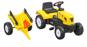 lot 408 image: Aosom Kids Ride on Tractor with Back Trailer, Shovel & Rake, Horn, Pedal Go Kart for 3 Years Old, Yellow