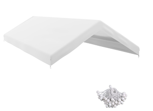 lot 411 image: Outsunny 20 x 10 Carport Replacement Canopy for Model 84C-207WT or 84C-386V00WT with Ball Bungee Cords, White (Only Cover)