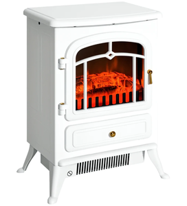 lot 414 image: HOMCOM Fireplace Stove, Electric Fireplace Heater with Realistic LED Flames and Logs, 725W1450W, White 16.25 x 11 x 21.5