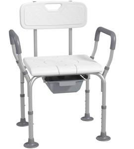 lot 423 image: HOMCOM 3-in-1 Shower Chair with Back and Arms, Height Adjustable Bedside Commode, Raised Toilet Seat with Non-Slip Rubber Foot Pad for Seniors, Disabled, White