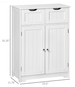 lot 424 image: kleankin Freestanding Bathroom Storage Cabinet, Floor Cabinet with 2 Drawers, Adjustable Shelf, for Bathroom, Living Room or Entryway, White (Maybe Missing Hardware. Attempted To Assemble)
