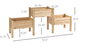 lot 425 image: Outsunny Raised Garden Bed with 3 Planter Box, Elevated Wooden Plant Stand with Drainage Holes, for Vegetables, Herb and Flowers, Natural