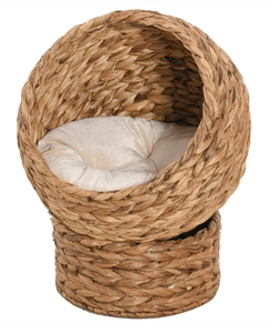 lot 429 image: PawHut 20 Natural Braided Banana Leaf Elevated Cat Bed Basket with Cushion - Brown