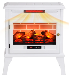 lot 252 image: HOMCOM 24 Electric Fireplace Stove, 1000W1500W Freestanding Fireplace Heater with Overheat Protection, Remote Control, White 24.4 W x 12 D x 27.4 H
