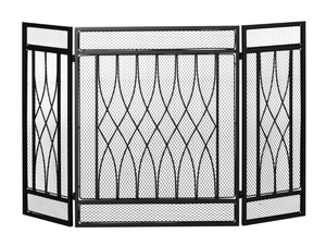 lot 253 image: HOMCOM 3-Panel Folding Fireplace Screen, Metal Mesh Fire Spark Guard for Wood Burning, 49.5 x 31.5, Black