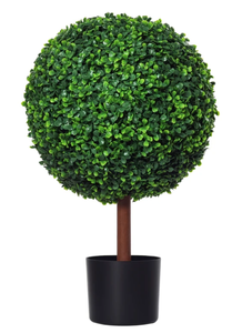 lot 254 image: Outsunny 23.5 Artificial Boxwood Topiary Ball Tree, Fake Decorative Plant, Nursery Pot Included for Home, Balcony, Backyard and Garden