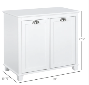 lot 343 image: HOMCOM Dual Tilt out Laundry Hamper Cabinet, Bathroom Storage Cabinet with 2-Compartment Hamper, Modern Bathroom Floor Cabinet for Washroom, White (Missing Hardware Part 4)