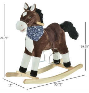 lot 345 image: Qaba Kids Plush Ride-On Rocking Horse Toy Cowboy Rocker with Fun Realistic Sounds for Child 3-6 Years Old, Brown