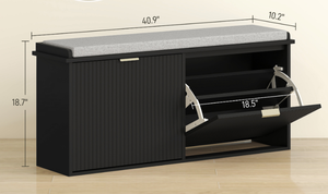 lot 19 image: HOMCOM Shoe Storage Bench with Padded Seat Cushion and Flip-Drawer, Entryway Bench, Shoe Cabinet, 40.9x10.2x18.7 Inches, Black