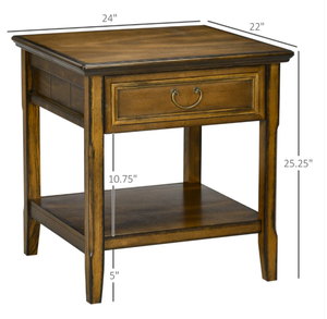 lot 90 image: HOMCOM Retro Side Table, End Table with Storage Drawer and Open Shelf for Living Room, Bedroom, Dark Coffee