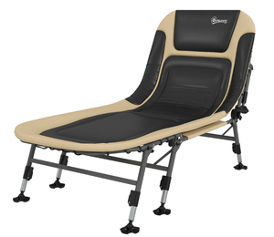 lot 95 image: Outsunny Heavy Duty Camping Cot, Folding Bed with Soft Padded Cushion and 180° Adjustable Backrest, 400 lbs. Capacity, Cream