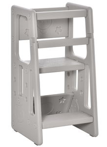 lot 237 image: Qaba Toddler Tower with Adjustable Height, Toddler Kitchen Stool Helper with Anti-slip Mat, Step Stool for Kitchen, Bathroom, Gray