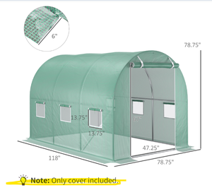lot 239 image: Outsunny 9.8 x 6.6 x 6.6 Plastic Greenhouse Cover Replacement, Heavy Duty Waterproof Tarp for Hoop House, Sheeting with 6 Windows, Door & Reinforcement Grid, Green