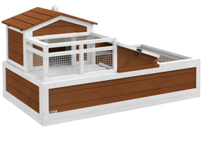 lot 303 image: PawHut 3-Room Tortoise Habitat House w Balcony & 2 Stories, 44 x 25.5 x 25, Coffee