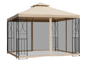 lot 304 image: Outsunny 10 x 10 Patio Gazebo with Corner Shelves, Outdoor Gazebo Canopy Shelter with Netting, and Vented Roof, for Garden, Lawn, Backyard and Deck
