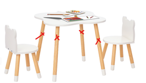 lot 309 image: Qaba Wooden Kids Table and Chair Set Ideal for Arts, Meals, Homework, Cute Toddler Activity Table for Age 1-4 Years, White (Missing Parts 4 Table Legs)