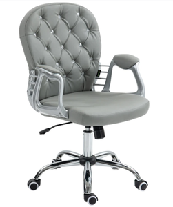 lot 313 image: Vinsetto Button Tufted Desk Chair, Home Office Chair with Padded Armrests, Adjustable Height and Swivel Wheels, Gray