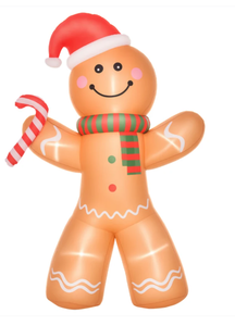 lot 314 image: HOMCOM 8ft Christmas Inflatable Gingerbread Man with a Candy Cane, Outdoor Blow-Up Yard Decoration with LED Lights Display