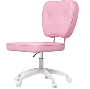 lot 318 image: Vinsetto Vanity Office Chair, PU Leather Computer Chair for Home, with Adjustable Height, Armless, Swivel Wheels, Pink