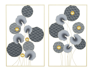 lot 319 image: HOMCOM 3D Metal Wall Art Set of 2 Modern Lotus Leaves Hanging Wall Sculpture Home Decor for Living Room Bedroom Kitchen 20x32x2, Gray and Gold