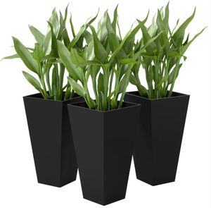 lot 324 image: Outsunny Tall Planters for Outdoor Plants Set of 3, 28 In Taper Planters with Drainage Holes, Indoor Grande Plant Pots, Front Porch Decor (Black) (Only Planters)