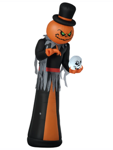 lot 325 image: HOMCOM 12ft Halloween Inflatables Outdoor Decorations, Pumpkin Reaper with Skeleton Skull, Outdoor Giant Blow Up Yard Decor with Build-in LED for Garden, Lawn, Party, Holiday (USED)
