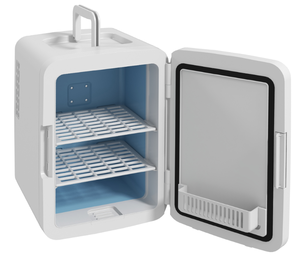 lot 328 image: HOMCOM Skincare Fridge for Bedroom, Car with LED Mirror, Cooler and Warmer, ACDC Powered Mini Fridge for Skincare, Beverage (Transit Damage Mirror Cracked)