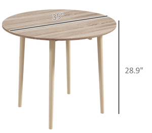 lot 329 image: HOMCOM Folding Dining Table, Round Drop Leaf Kitchen Table for Small Spaces with Wood Legs, Oak Color