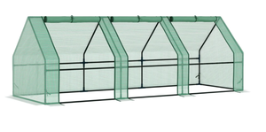 lot 335 image: Outsunny 9 x 3 x 3 Portable Mini Greenhouse Outdoor Garden with Large Zipper Doors and WaterUV PE Cover, Green