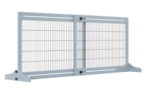 lot 339 image: PawHut 71 W x 27.25 H Extra Wide Freestanding Pet Gate with Adjustable Length Dog, Cat, Barrier for House, Doorway, Hallway, Blue-Gray