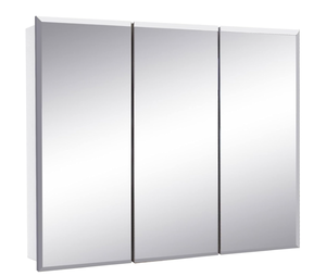 lot 9 image: Design House Cyprus 36-in. Wide Medicine Cabinet, 3 Frameless Mirrored Doors, Pre-Assembled, Surface or Recess Mounted, White Clear, 36.3 in. W x 4.4 in. D x 30.1 in. H, 597500