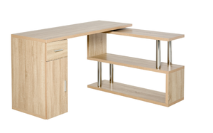 lot 25 image: HOMCOM Rotating Computer Desk, 55 L-Shaped Desk, Corner Desk with Storage Shelves, Cabinet and Drawer for Home Office, Natural