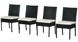 lot 29 image: Outsunny 4 PE Rattan Outdoor Dining Chairs with Cushions, Patio Wicker Dining Chairs with Backrest, Black (Missing Hardware)