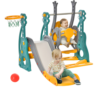 lot 43 image: Qaba 4 in 1 Toddler Swing and Slide Set, Kids Slide for Aged 1.5-3 with Climber, Ultra-Safety, Basketball Hoop, Baby Playground Set, Fun IndoorOutdoor Playset Exercise Toy