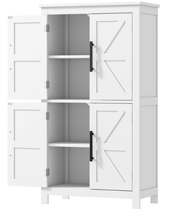 lot 44 image: HOMCOM Bathroom Floor Storage Cabinet, Farmhouse Bathroom Cabinet with 4 Doors and Adjustable Shelf, White 23.6 L x 11.8 W x 43.3 H