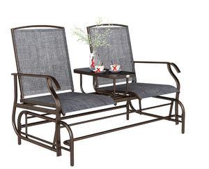 lot 46 image: Outsunny 2-Seat Outdoor Glider Swing, Center Coffee Table and Independent Chairs, Supports Up to 352 lbs., Loveseat with Breathable Sling for Backyard, Garden, and Porch, Brown