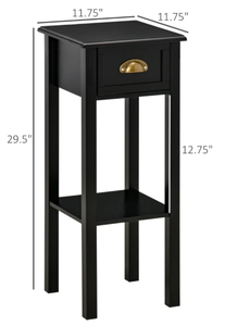 lot 115 image: HOMCOM 2-Tier Side Table with Drawer Shelf, End Table for Living Room Hallway, Black