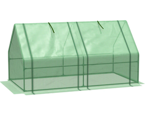 lot 116 image: Outsunny 6 x 3 x 3 Mini Greenhouse with Zippered Doors & Roll-up Windows, Portable Plant Hot House with Durable PE Cover, Water Resistant, UV Protected for Outdoor Flowers, Vegetables, Green