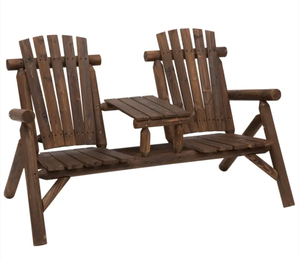 lot 119 image: Outsunny Wood Adirondack Patio Chair Bench with Center Coffee Table, Perfect for Lounging and Relaxing Outdoors Carbonized