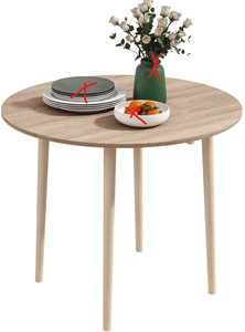 lot 126 image: HOMCOM Folding Dining Table, Round Drop Leaf Kitchen Table for Small Spaces with Wood Legs, Oak Color (Missing Hardware)