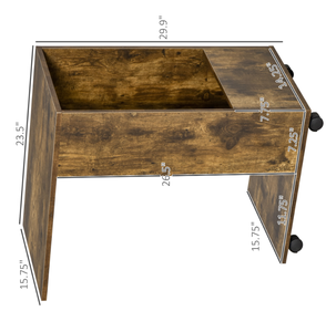 lot 243 image: HOMCOM C-Shaped Sofa Side Table Mobile End Table with Storage and Wheels for Living Room,Office, Rustic Brown